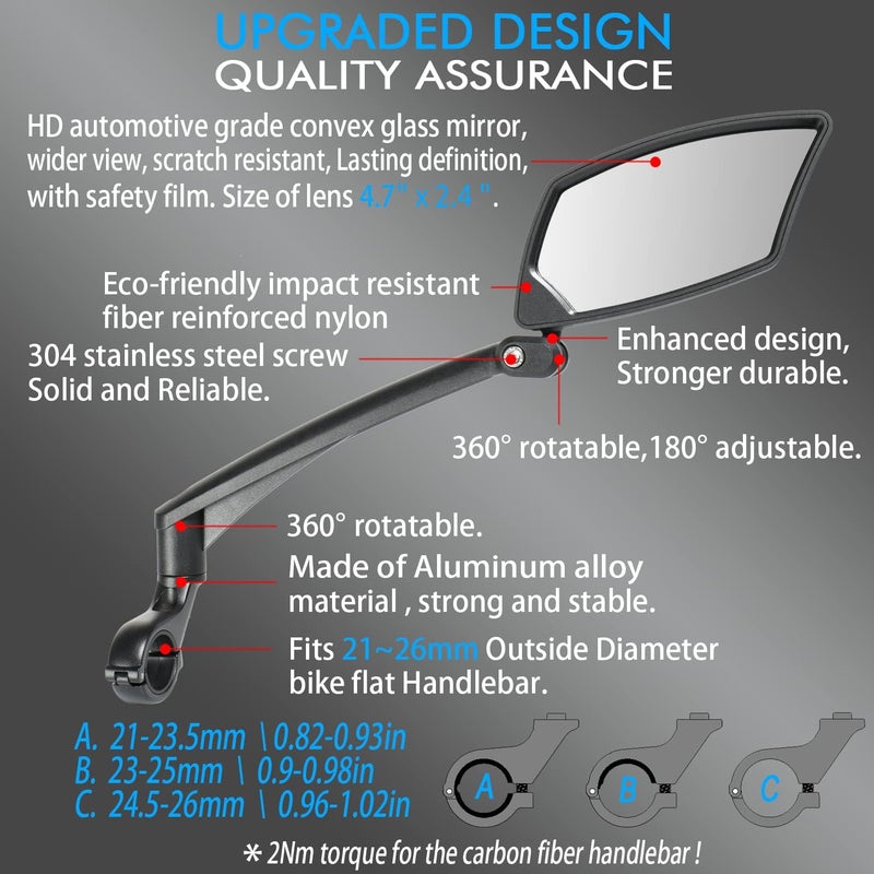 BriskMore Handlebar Bike Mirror, Scratch Resistant Glass Lens, Ajustable and Rotatable Safe Rearview Bicycle Mirror - Image 3